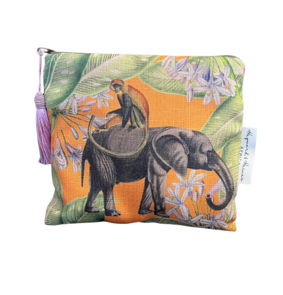Make up bag (large) - Elephant on Orange - 24 cm x 20 cm