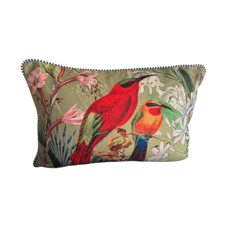 Cushion - Bee Eaters on Olive - 60x40 (Includes Feather Cushion Inner/Pad)