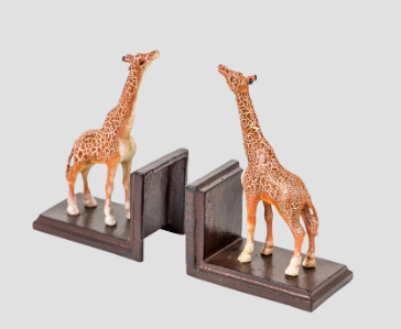 Antiqued Pair of Giraffe Bookends