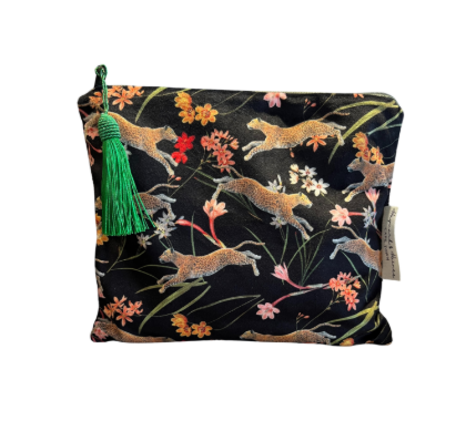 Make up bag (large) - Black Leaping Leopard - 24 cm x 20 cm