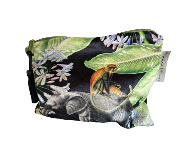 Make up bag (large) - Elephant on Black - 24 cm x 20 cm