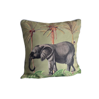 Cushion - Elephant on Olive - 50x50 (Includes Feather Cushion Inner/Pad)