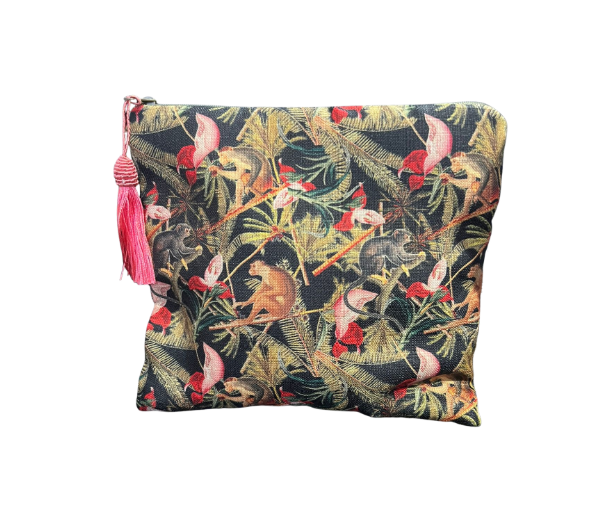 Make up bag (large) - Monkey on Black - 24 cm x 20 cm