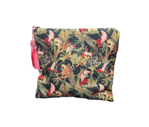 Make up bag (large) - Monkey on Black - 24 cm x 20 cm