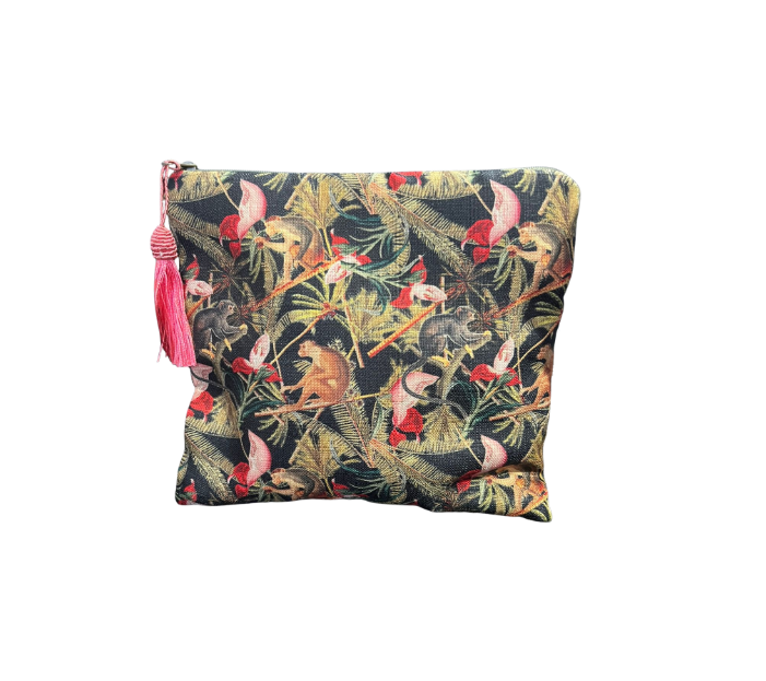 Make up bag (small) - Monkeys on Black - 19 cm x 14 cm