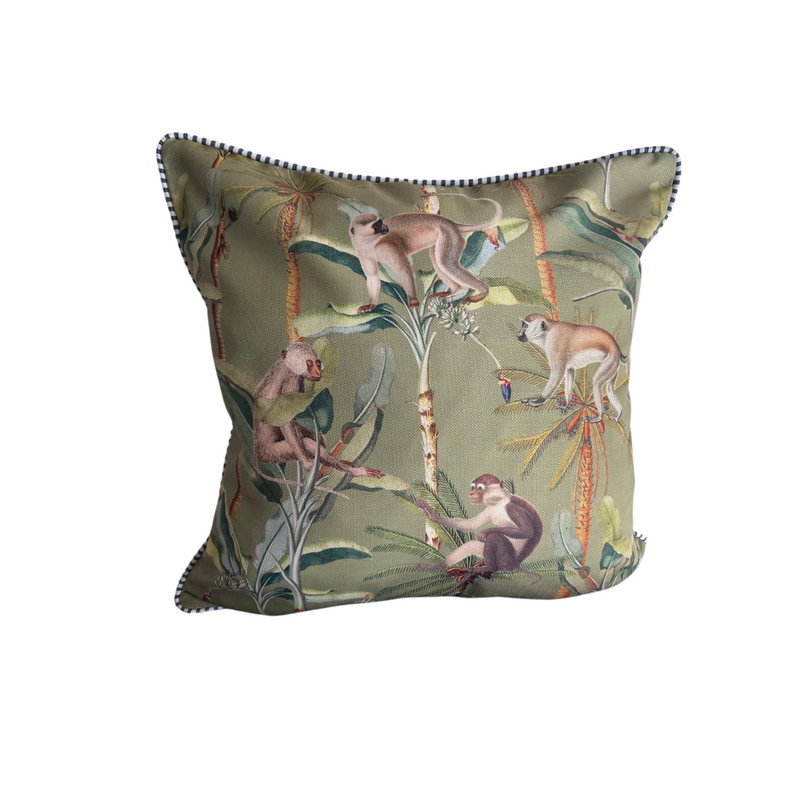 Cushion - Monkey Tricks on Olive - 50X50 (Includes Feather Cushion Inner/Pad)