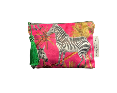 Make up bag (small) - Zebra on Pink - 19 cm x 14 cm - Velvet