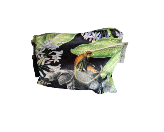 Make up bag (small) - Elephant on Black - 19 cm x 14 cm